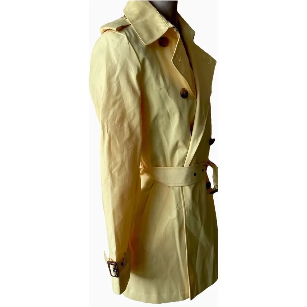 New Lauren, Ralph Lauren Women's Double -Breasted Trench Coat Lemon Sorbet XS